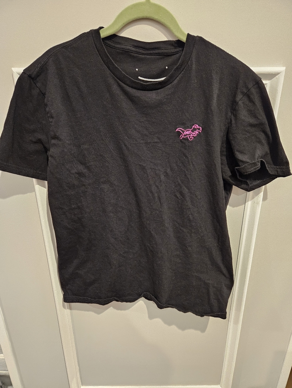 George Not Found streamer black tshirt with embroidered GNF & Dinosaur. Small